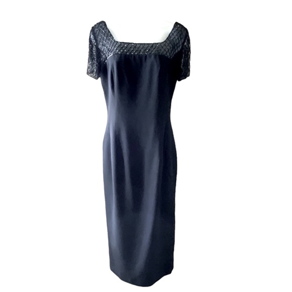 Donna Morgan Dress Black Maxi Beaded Short Sleeve Soft Flowy Gown Size 4